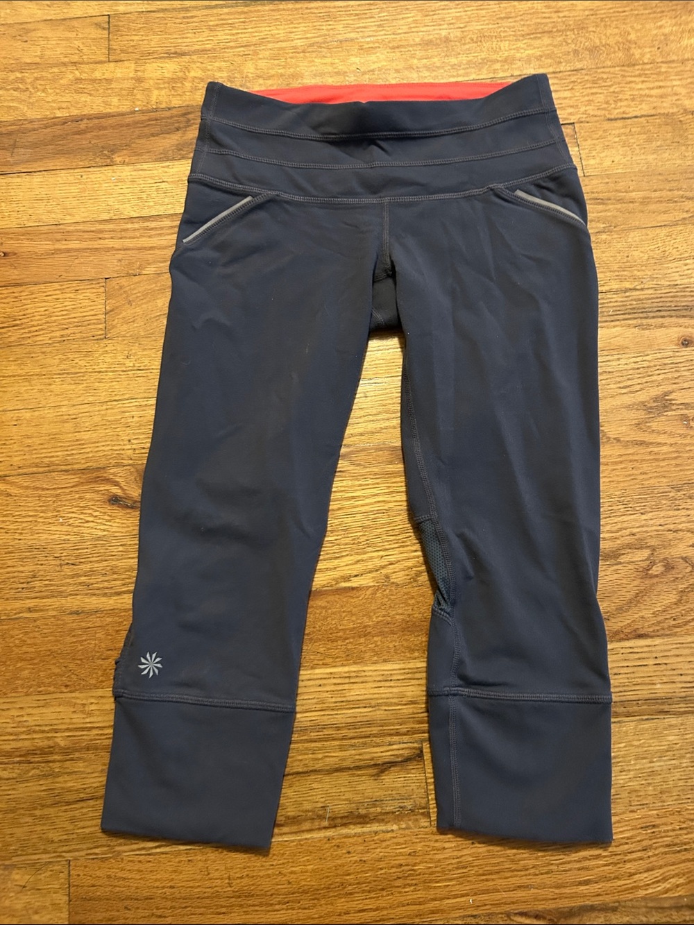 Athleta Dark Gray Cropped Active Capri with Coral Waistband XSP W